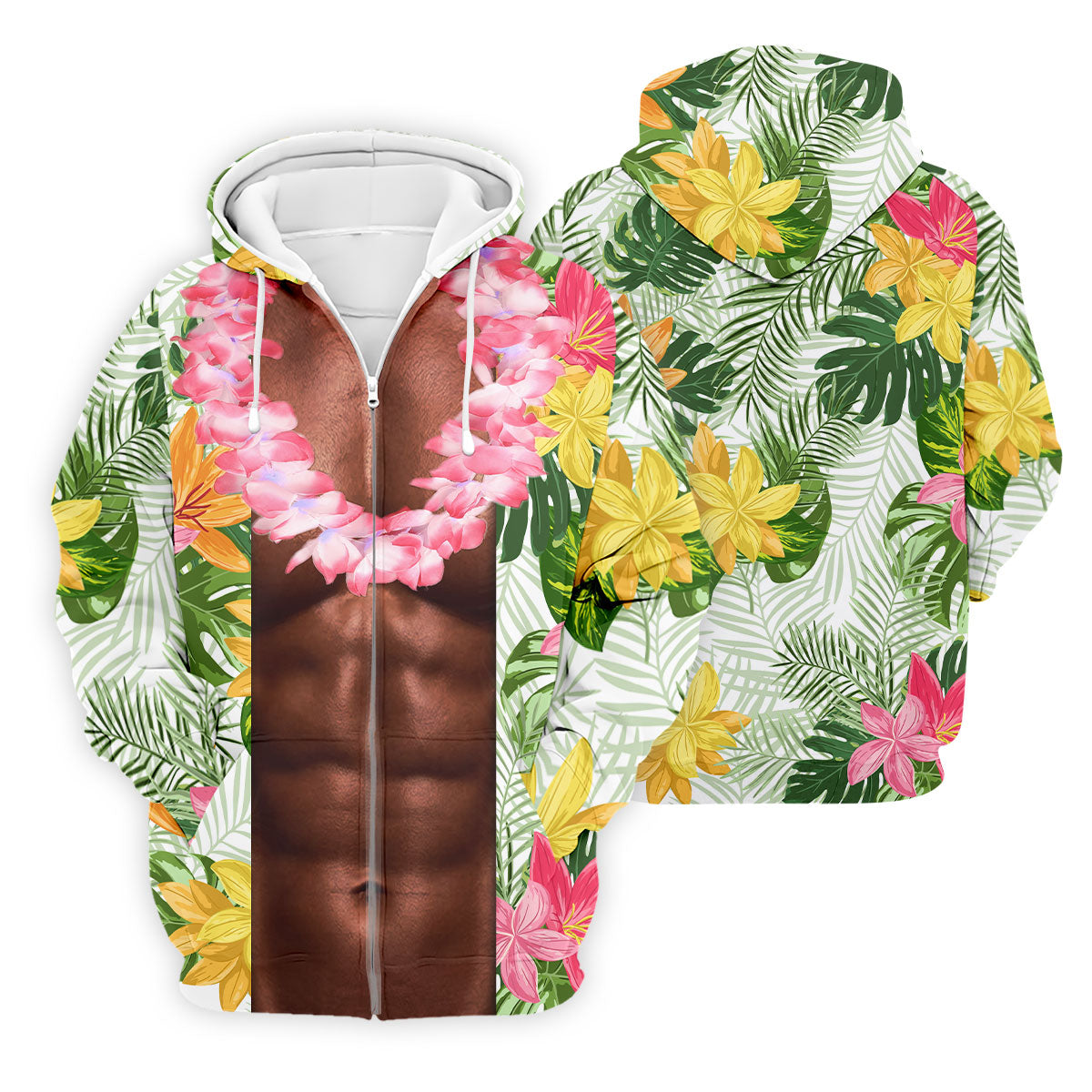 Tan Skin Tropical Muscle Chest Hawaiian Golf Polo Shirt, Golf Apparel For Men, Printed Golf Shirts