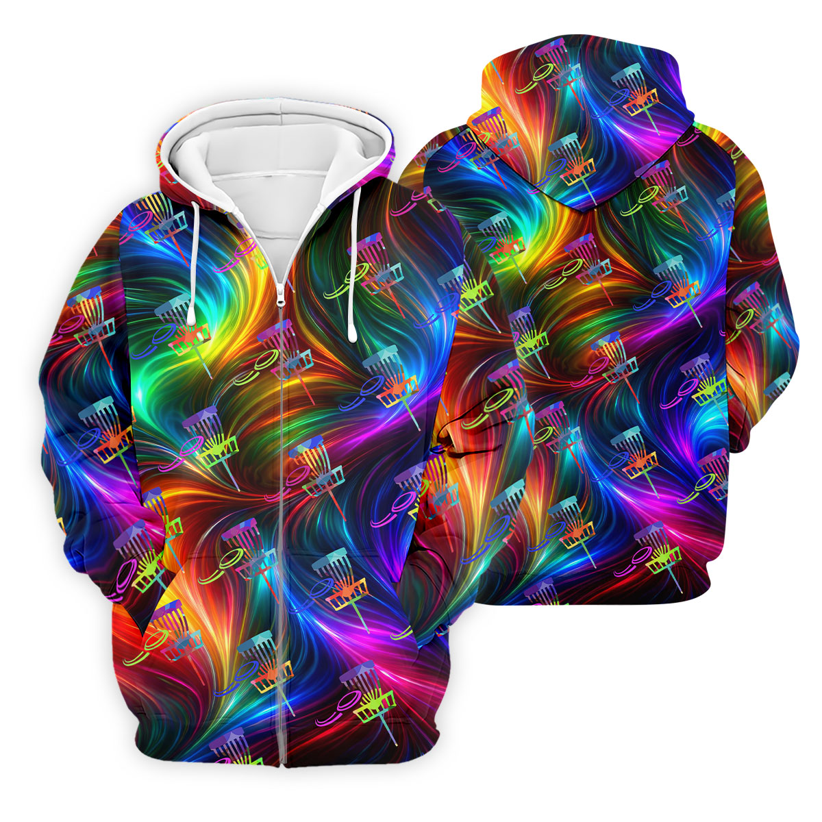 Colorful Disc Golf Basket Swirl Pattern Polo Shirt, Printed Golf Shirts, Hawaiian Golf Shirt, Mens Golf Apparel
