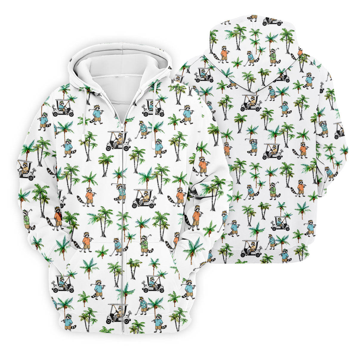 Funny Raccoon Tropical Golf Pattern Polo Shirt, Mens Golf Polo, Printed Golf Shirts