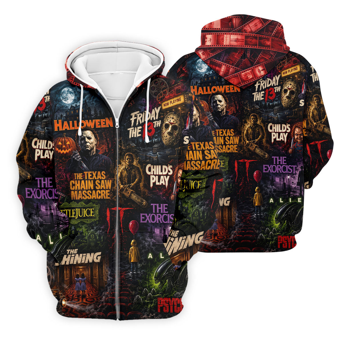 Classic Horror Character Movie Poster Collage Golf Polo Shirt, Mens Golf Polo, Printed Golf Shirts