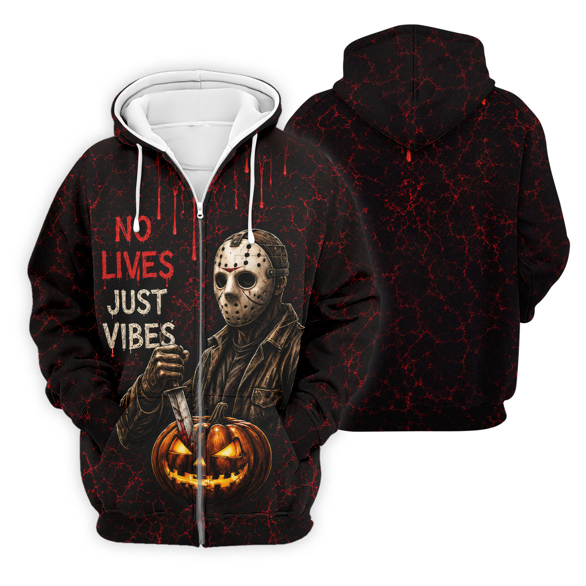 No Lives Just Vibes Halloween Horror Character Shirt, Golf Shirts For Men, Hawaiian Golf Shirt