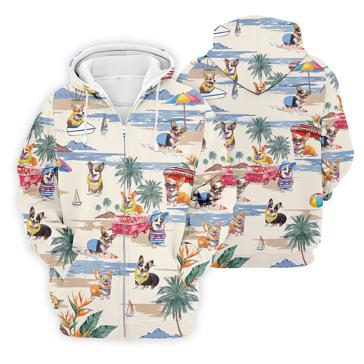 Cute Corgi Beach Vacation Golf Polo Shirt, Golf Polo Shirts For Men, Mens Golf Apparel