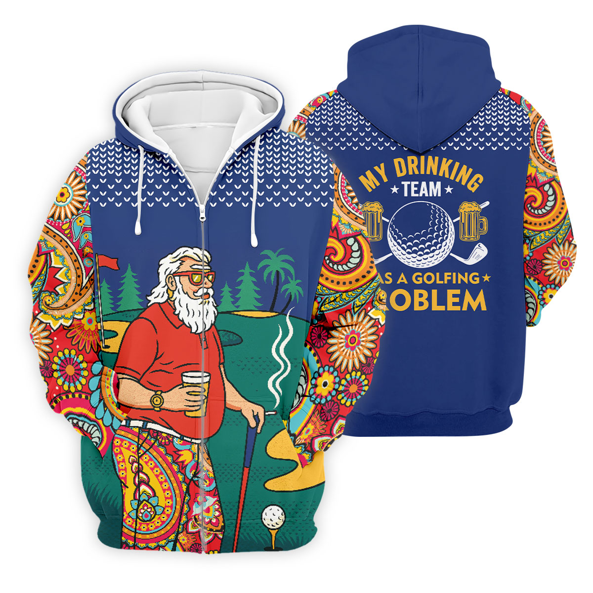 Funny Bearded Golfer Drinking Beer And Smoking Golf Polo, Golf Polo Shirts For Men, Printed Golf Shirts