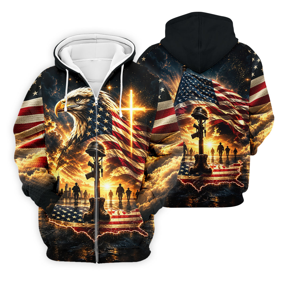 Eagle Cross Soldier Memorial Golf Polo Shirt, Veterans Day Shirt, Mens Golf Shirts