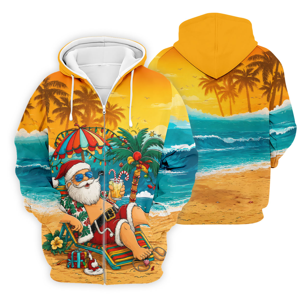 Beach Chair Santa Christmas Golf Shirt, Men's Golf Shirt, Hawaiian Golf Shirt, Printed Golf Shirts
