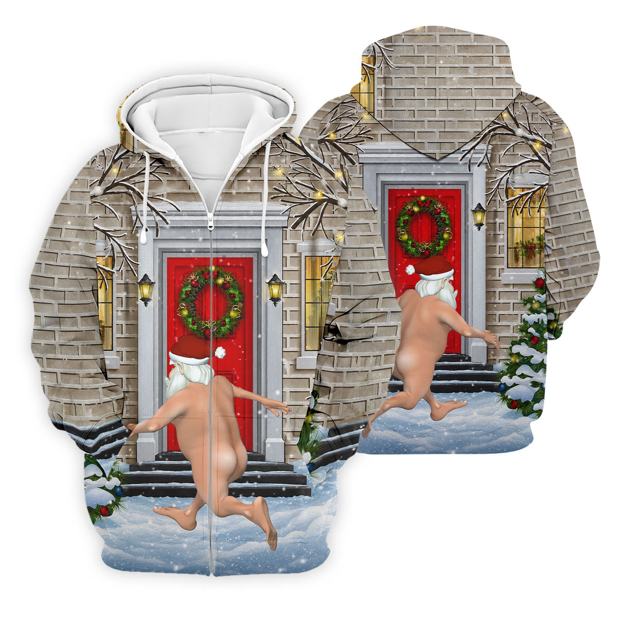 Men's Streaking Santa Doorbell Golf Shirt, Christmas Golf Shirt, Golf Apparel For Men