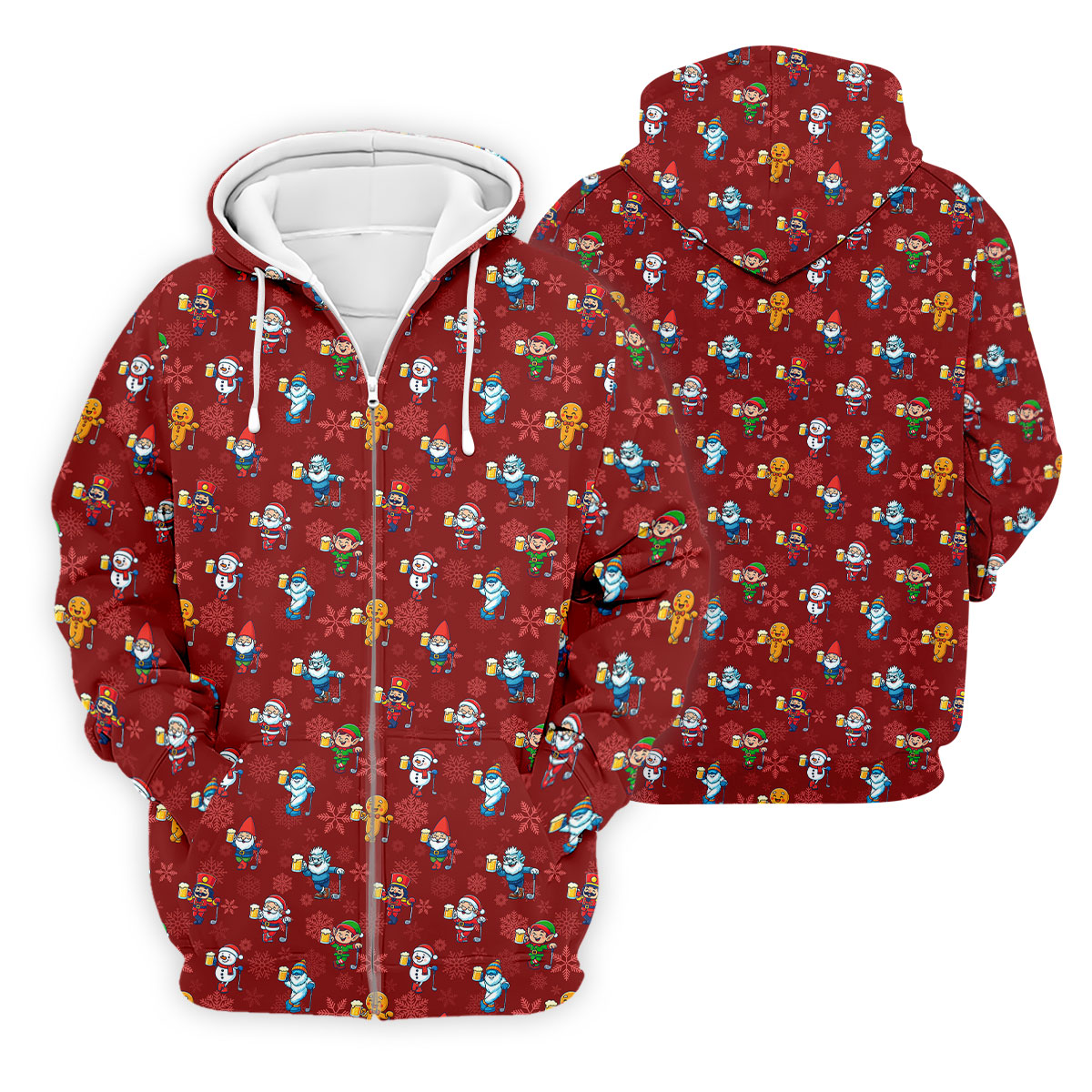 Christmas Characters Golf And Beer Red Men's Funny Golf Shirts, Christmas Golf Shirt, Polo Shirts For Men
