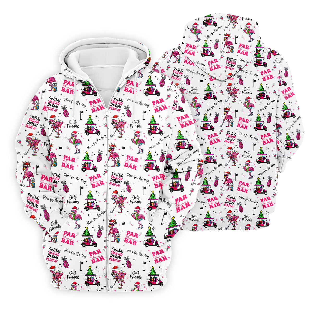 Christmas Flamingo Par Then Bar Men's Funny Golf Shirts, Christmas Golf Shirt, Polo Shirts For Men, Golf Gift For Men
