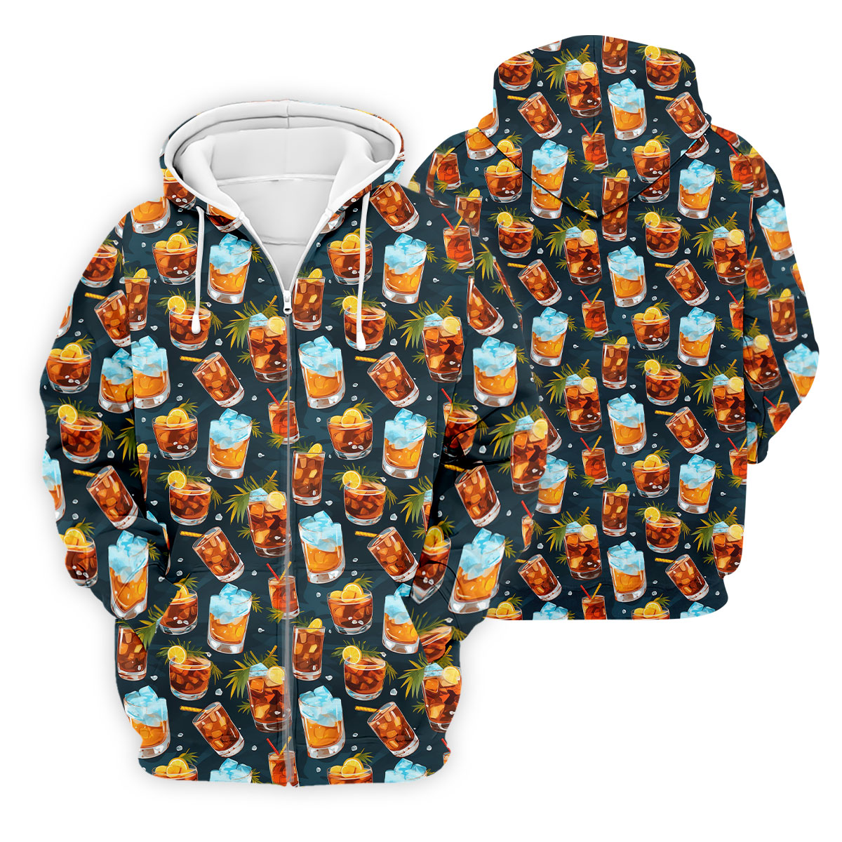 Summer Cocktail Pattern Hawaiian Golf Shirt, Mens Golf Apparel, Golf Polo Shirts For Men