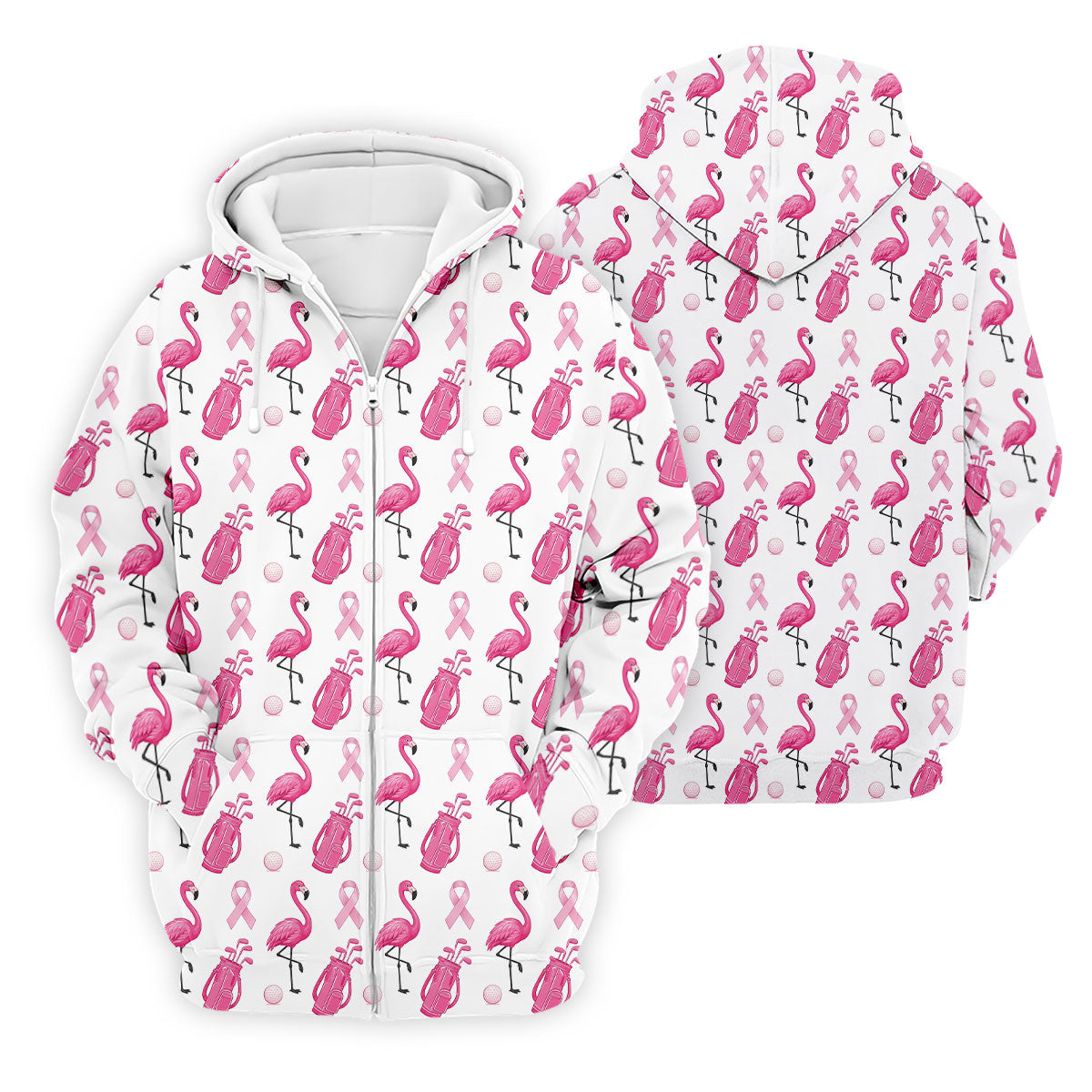 Pink Flamingo Golf Bag Breast Cancer Polo Shirt, Men's Golf Shirt, Printed Golf Shirts