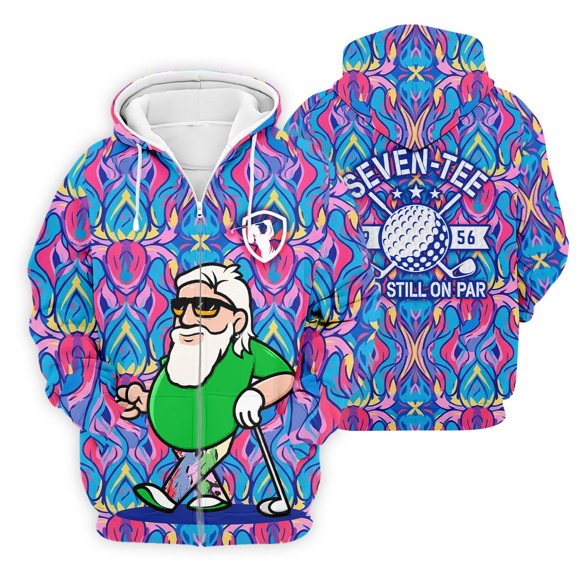 Colorful Psychedelic Santa Golfer Print Men's Golf Shirt, Mens Golf Apparel, Hawaiian Golf Shirt