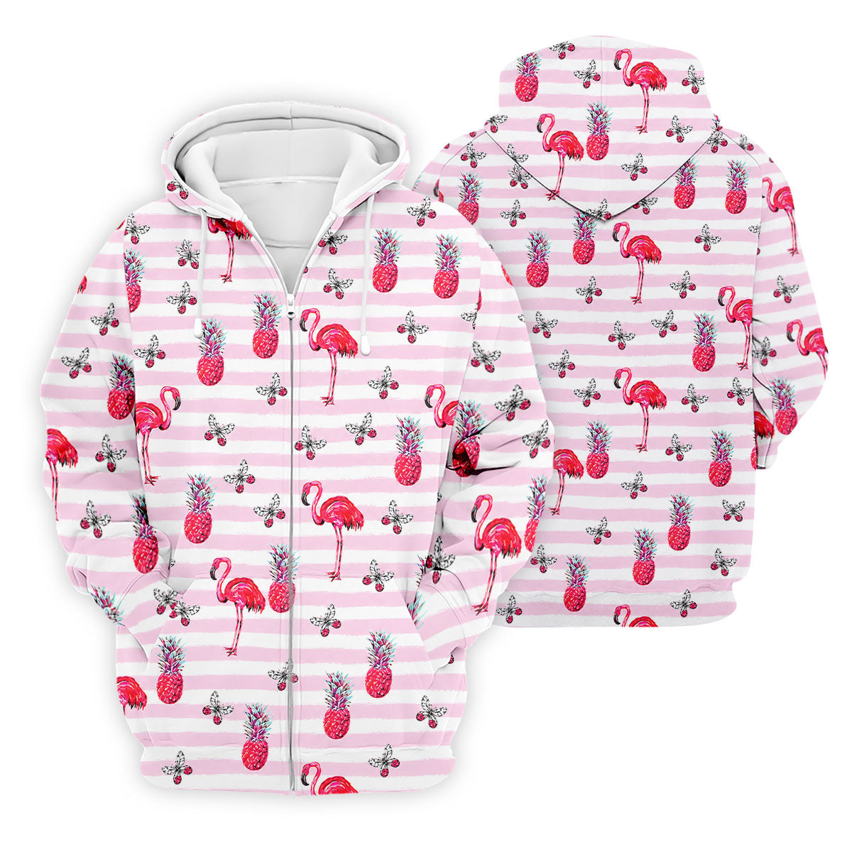 Pink Flamingo Pineapple Hawaiian Golf Polo Shirt, Polo Shirts For Men, Printed Golf Shirts