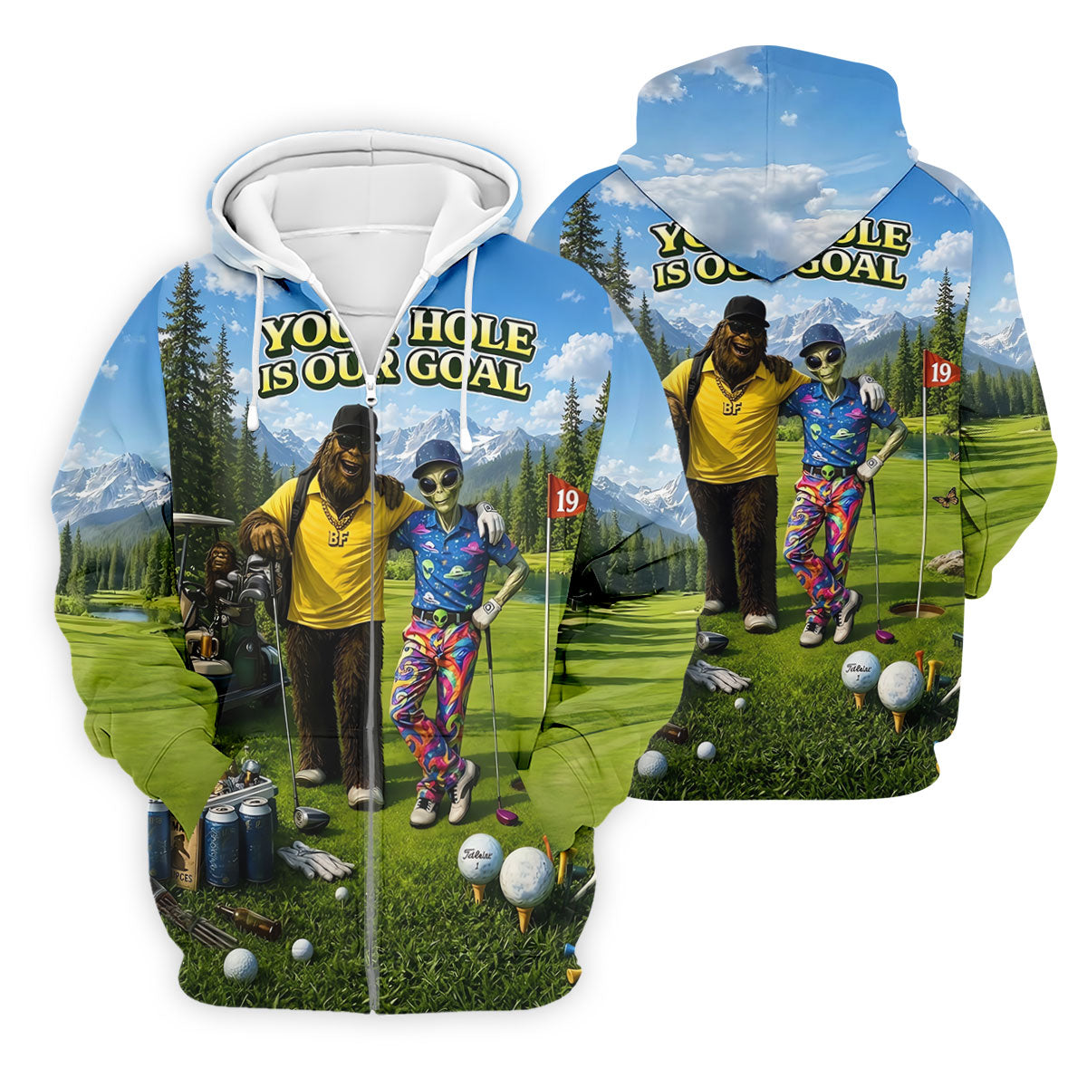 Your Hole Is Our Goal Funny Bigfoot Alien Golf Polo Shirt, Mens Golf Apparel, Golf Shirt