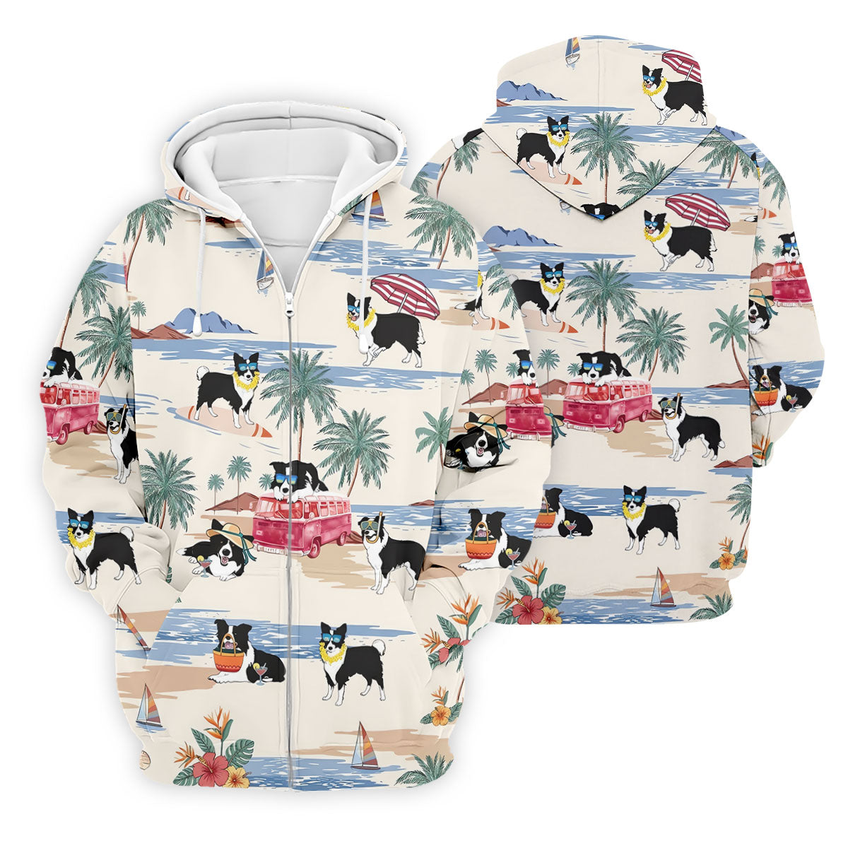 Tropical Border Collie Beach Hawaiian Golf Polo Shirt, Golf Polo Shirts For Men, Mens Polo Shirts