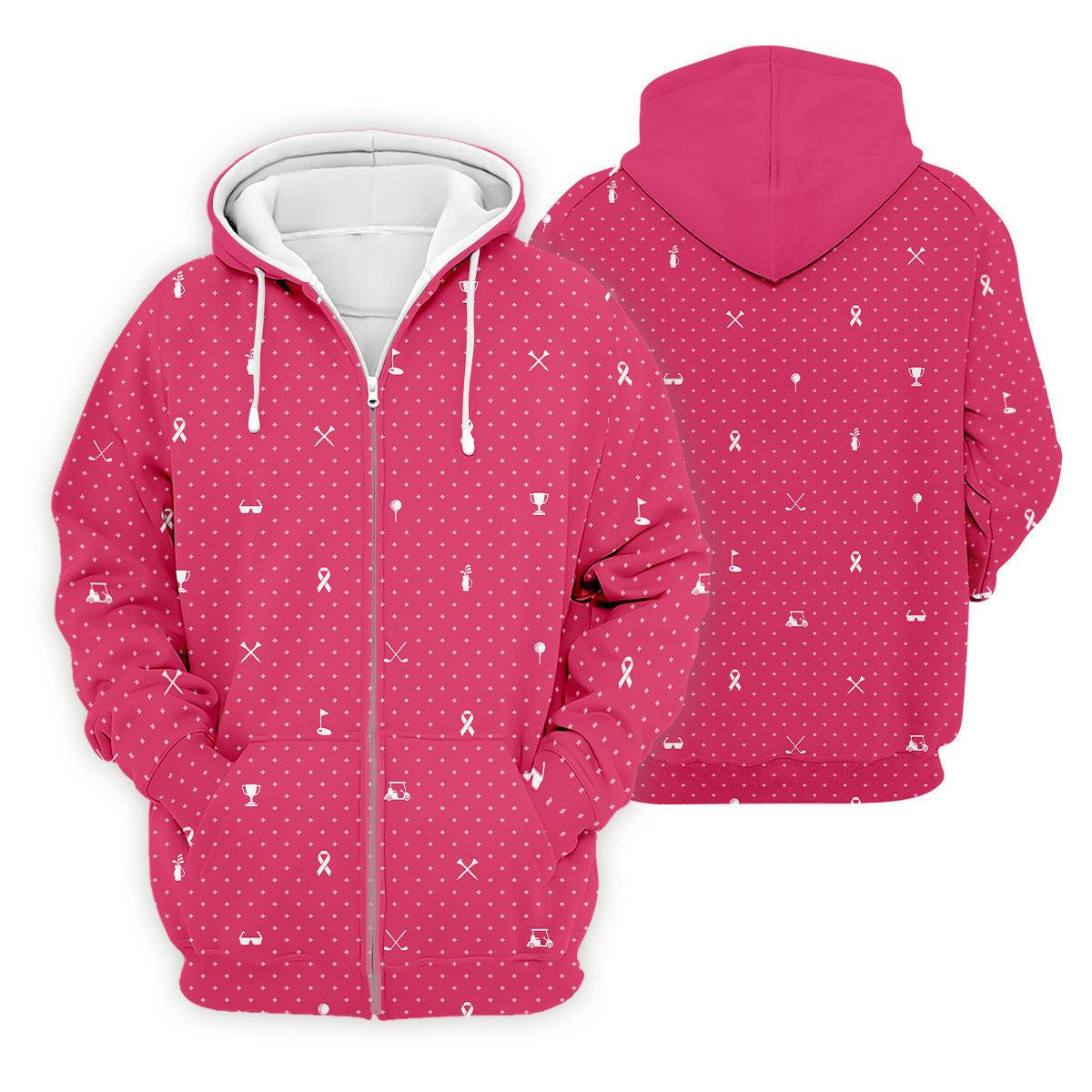 Pink Ribbon Golf Pattern Breast Cancer Polo Shirt, Golf Shirts For Men, Mens Golf Apparel
