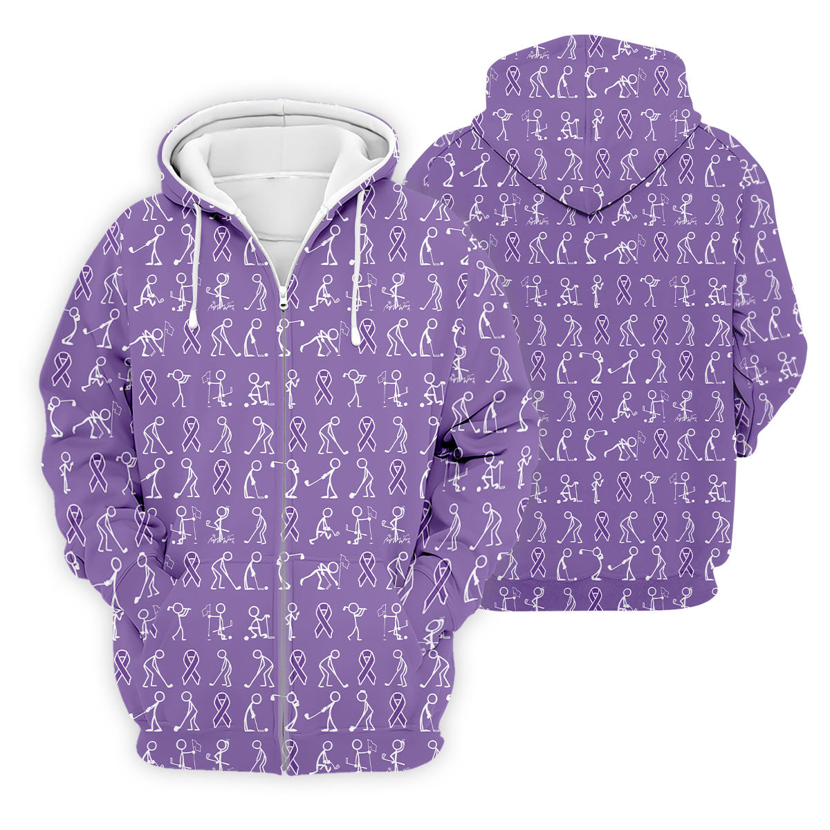 Funny Stick Figure Men's Golf Shirt, Pancreatic Cancer Awareness Shirt, Purple Golf Shirt, Golf Shirts For Men