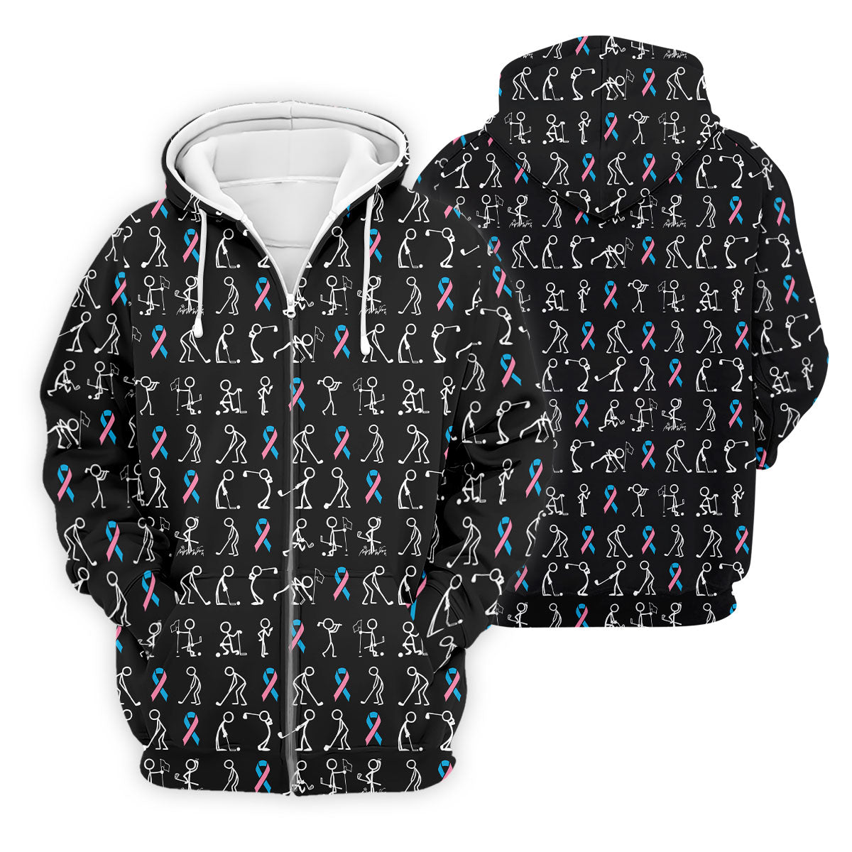 Funny Stick Figure Men's Golf Shirt, Male Breast Cancer Awareness Shirt, Breast Cancer Support Shirt, Golf Shirts For Men