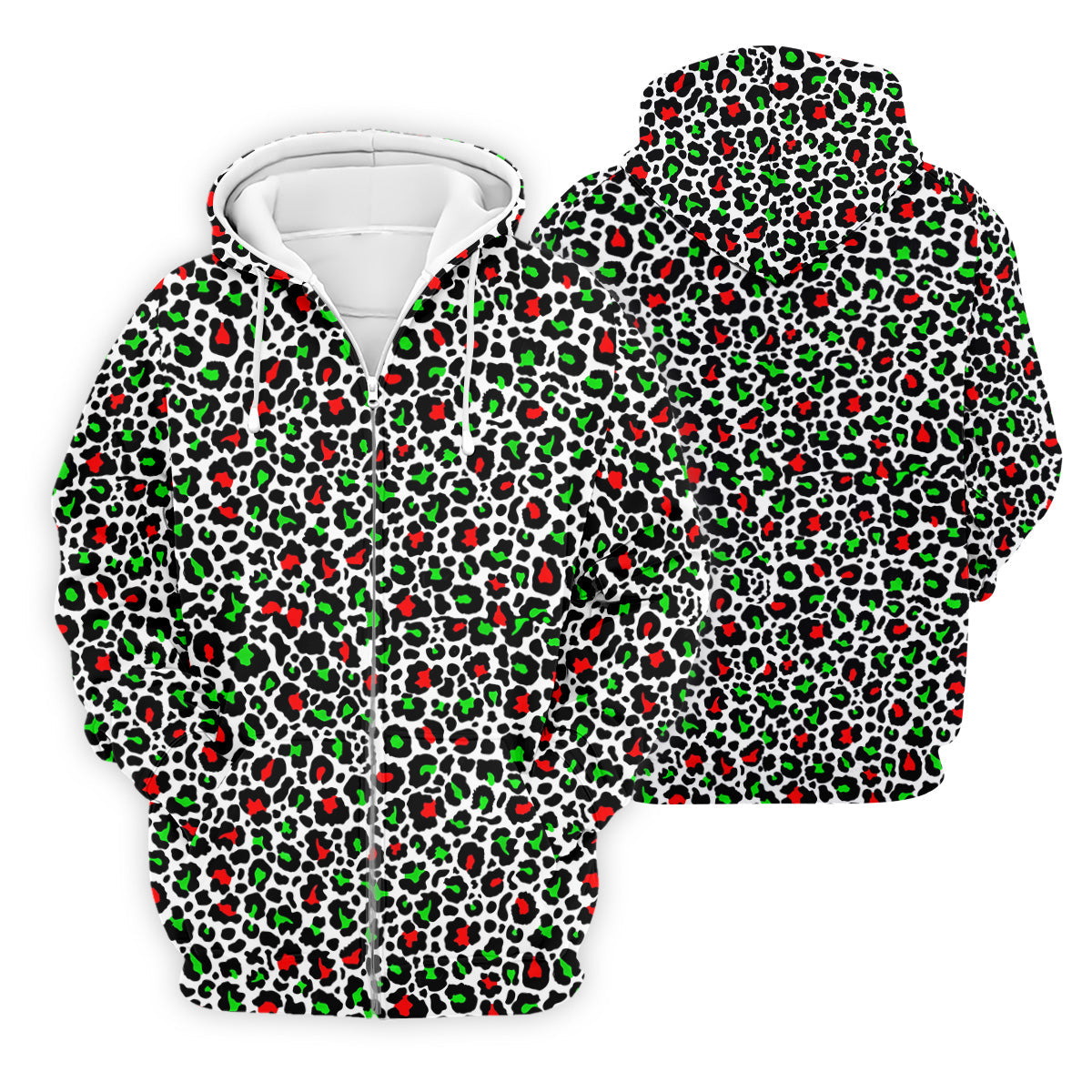 Leopard Pattern Xmas Pine Tree Green And Red Golf Tops For Men, Christmas Golf Shirt, Polo Shirts For Men