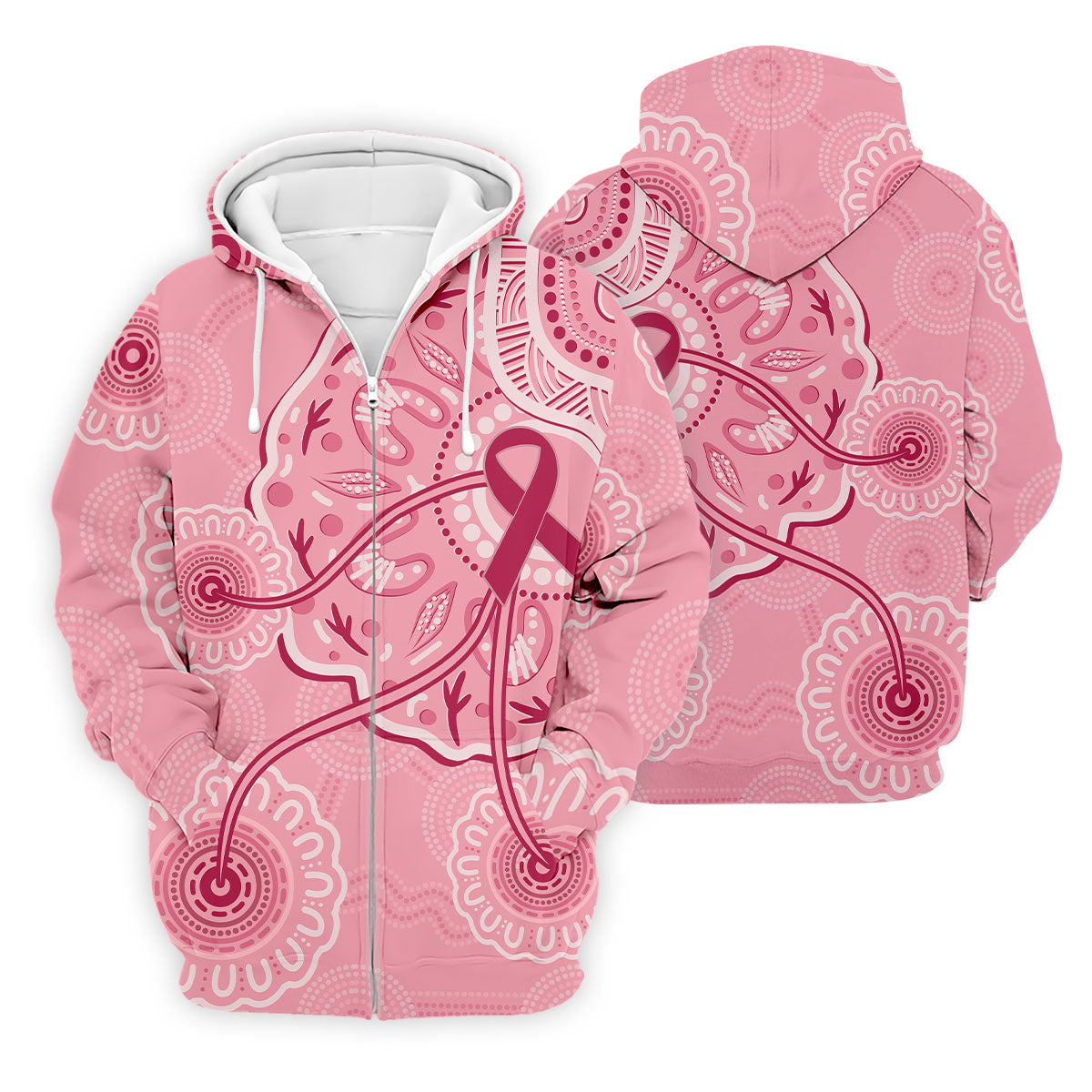 Australia Indigenous Pink Ribbon Men's Golf Shirt, Breast Cancer Awareness Shirt, Golf Shirts For Men