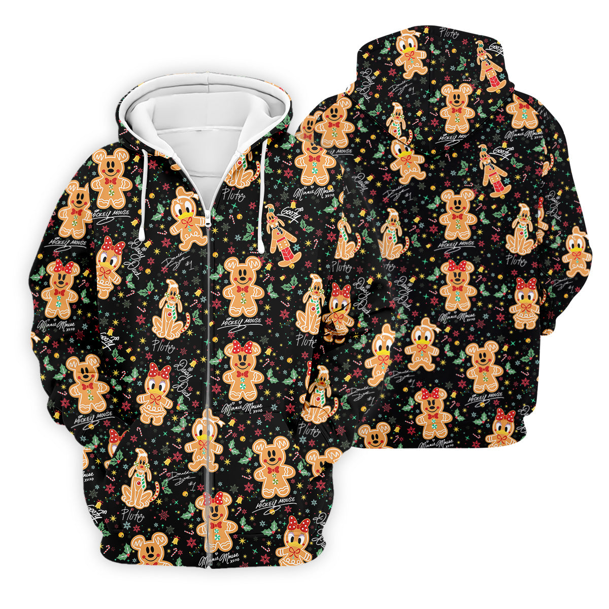 Cute Gingerbread Classic Cartoon Characters Christmas Golf Shirt, Black Golf Shirt, Polo Shirts For Men
