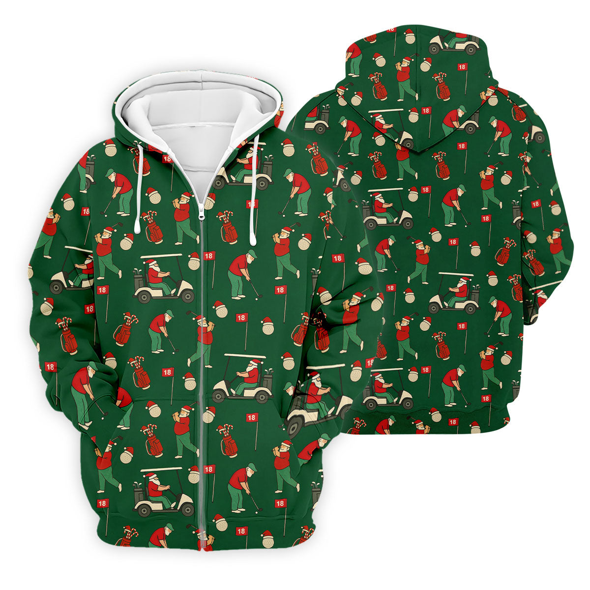 Golfing Santa Green Christmas Golf Tops For Men, Men's Funny Golf Shirts, Christmas Golf Shirt