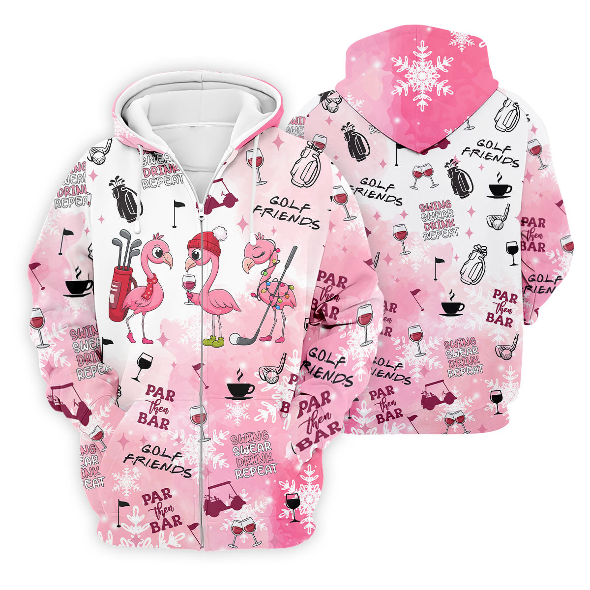 Golf Friends Par Then Bar Flamingo Christmas Golf Shirt, Golf Tops For Men, Pink Golf Polo, Golf Gift For Men