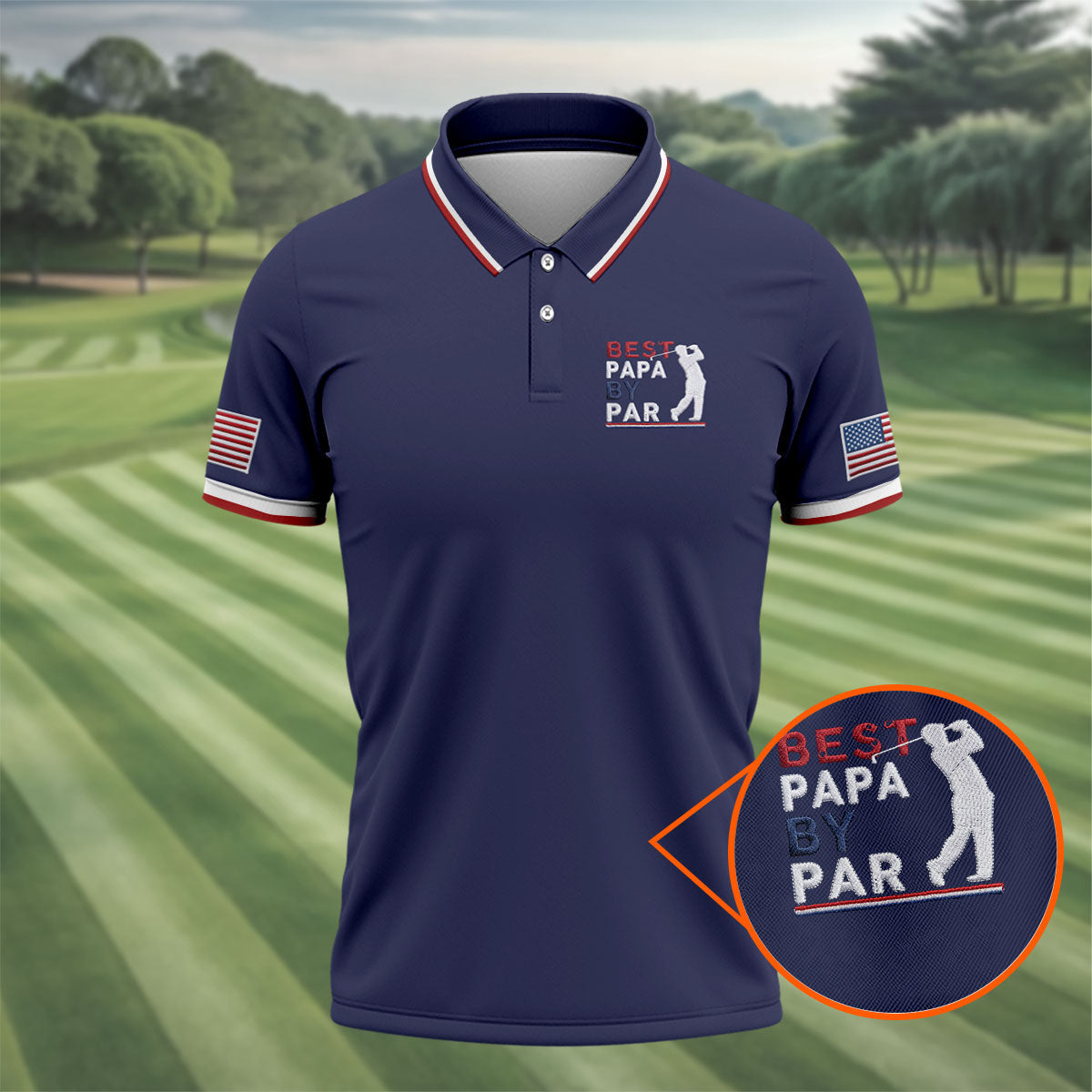Navy Best Papa By Par Embroidered Golf Polo Shirt, Mens Golf Polo, Golf Apparel For Men
