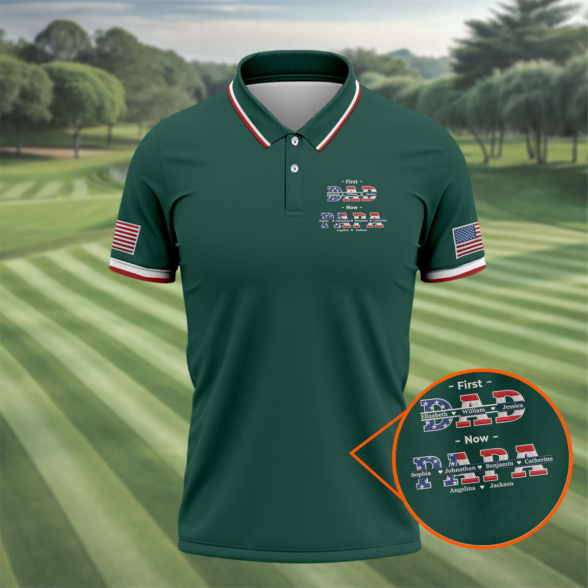 Green First Dad Now Grandpa Golf Polo Shirt, Golf Shirts For Men, Mens Golf Apparel
