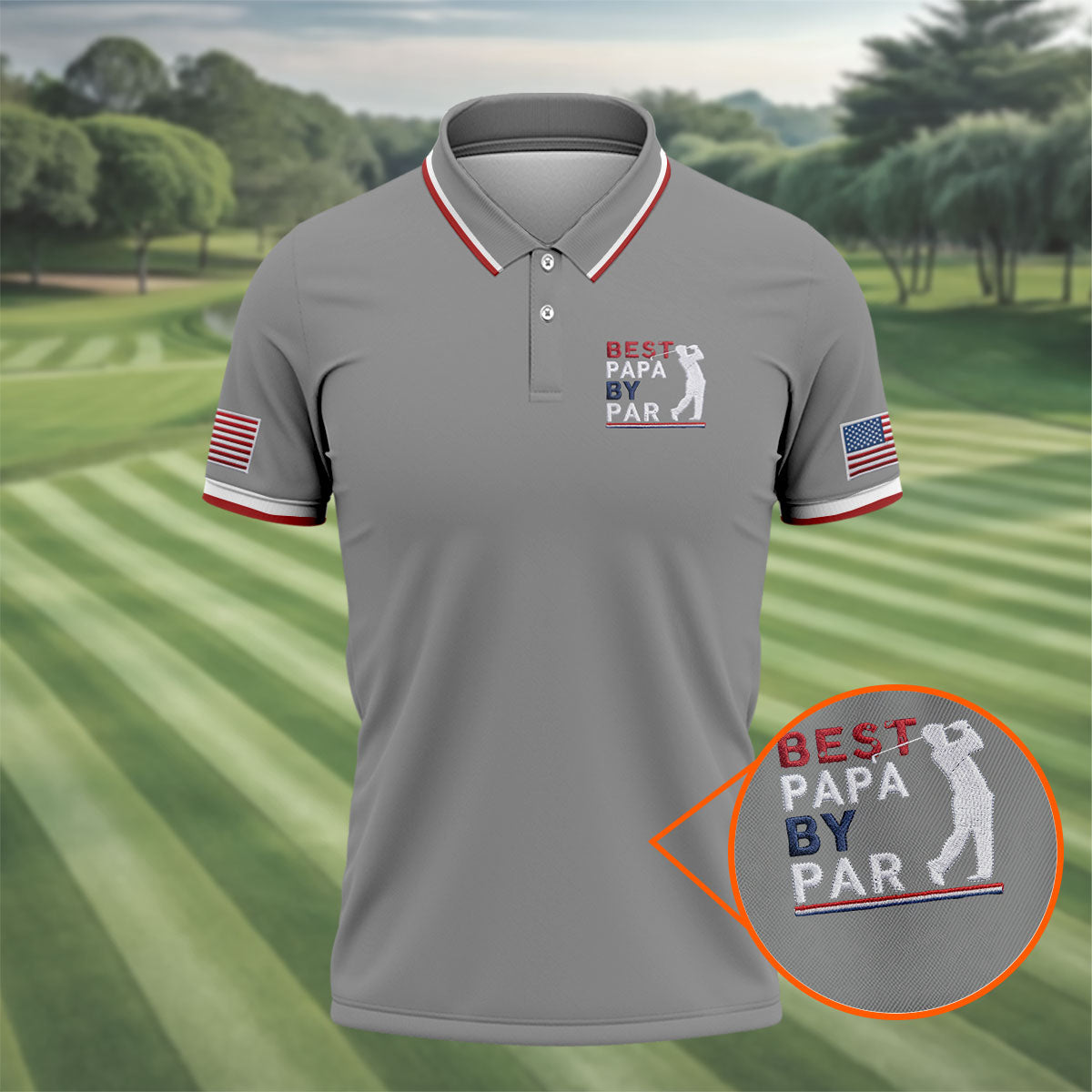 Gray Best Papa By Par Embroidered Golf Polo Shirt, Golf Polo Shirts For Men, Mens Golf Shirts