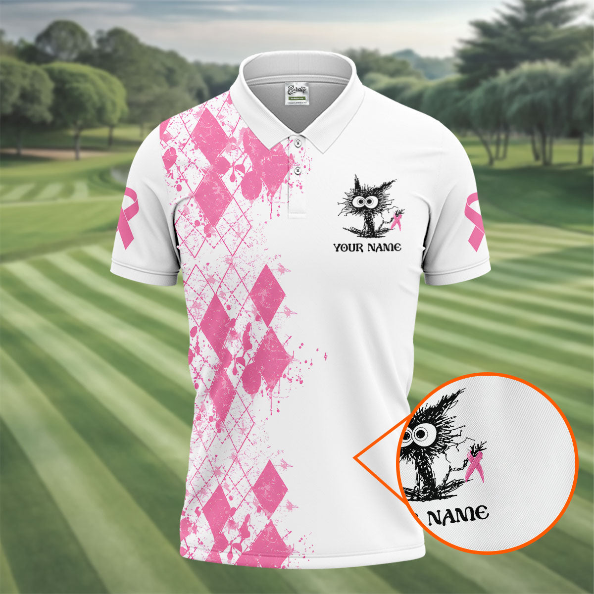 Custom Im Fine Everything Is Fine Breast Cancer Polo Shirt, Mens Golf Shirts, Mens Polo Shirts