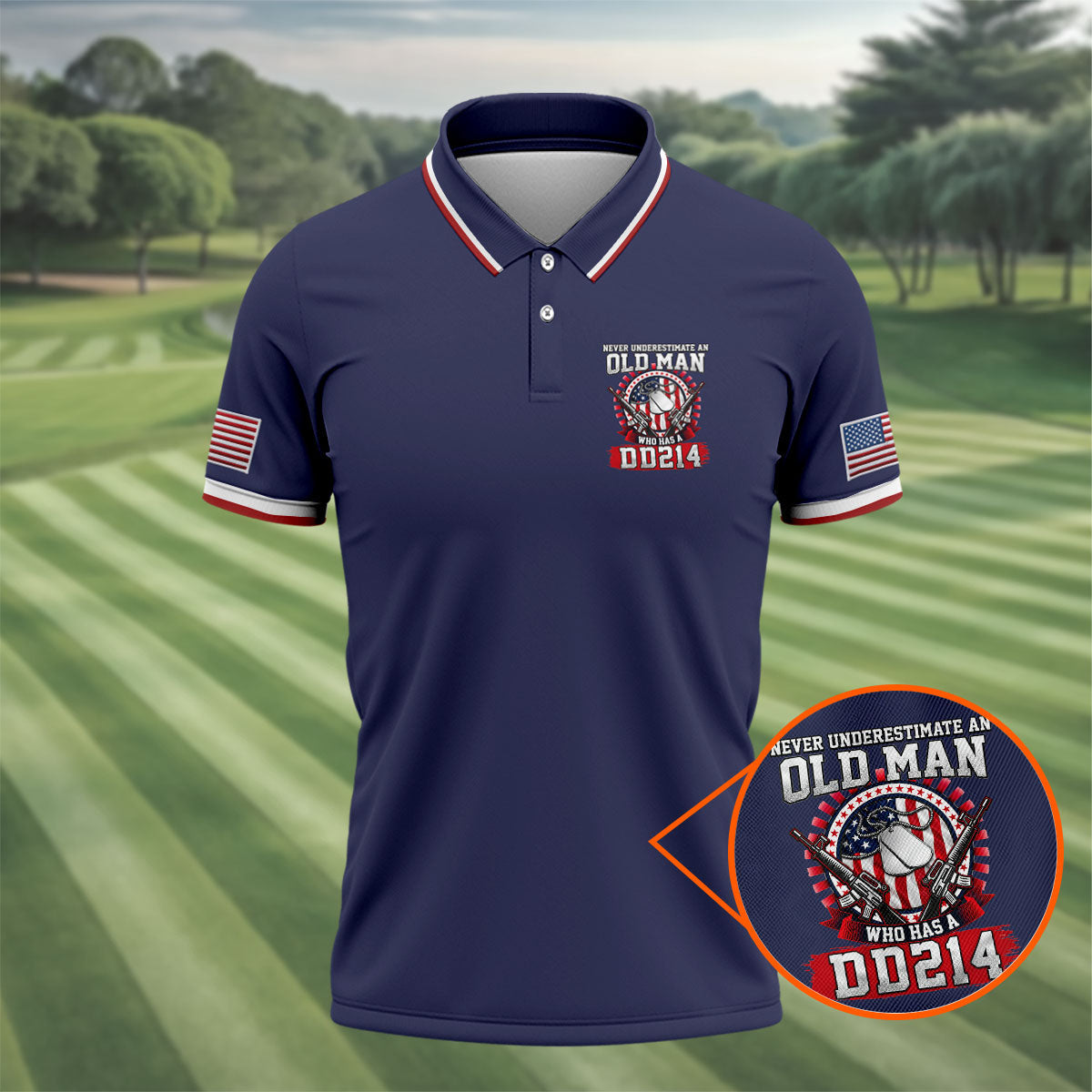 Never Underestimate An Old Man Who Was A DD214 Veterans Golf Shirts For Men, 250 Years Patriotic Golf Shirt
