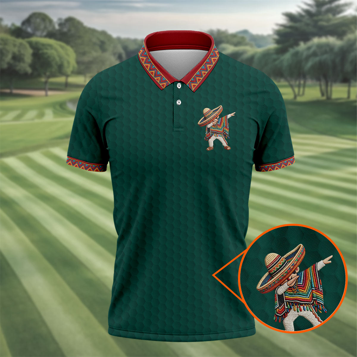 Cinco De Mayo Celebration Golf Ball Pattern Green Golf Shirt, Polo Shirts For Men