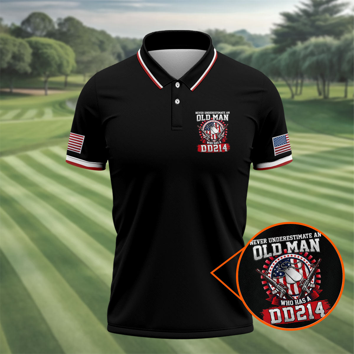 Never Underestimate An Old Man Who Was A DD214 Veterans Golf Shirts For Men, 250 Years Patriotic Golf Shirt