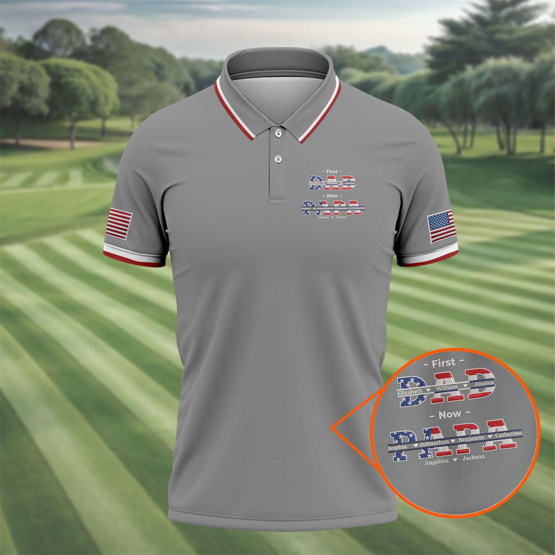 Gray First Dad Now Grandpa Golf Polo Shirt, Mens Golf Polo, Printed Golf Shirts