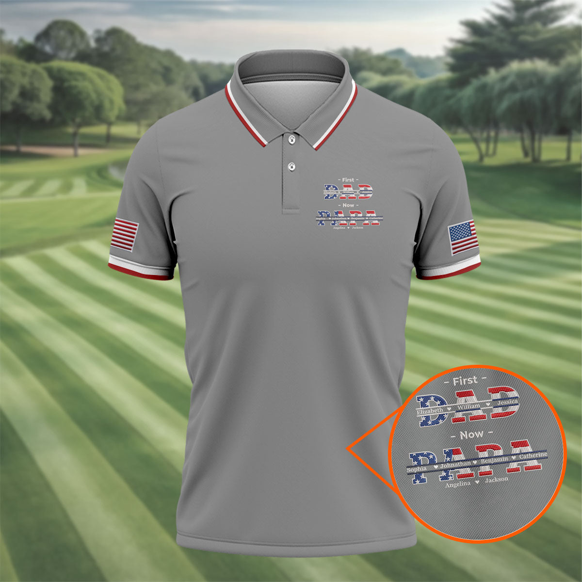 Gray First Dad Now Grandpa Golf Polo Shirt, Mens Golf Polo, Printed Golf Shirts