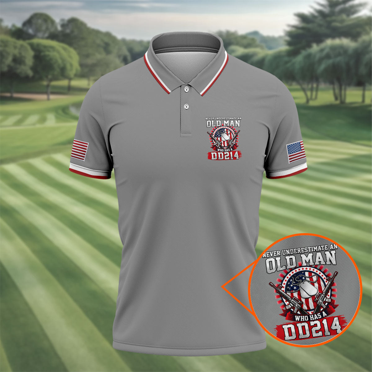 Never Underestimate An Old Man Who Was A DD214 Veterans Golf Shirts For Men, 250 Years Patriotic Golf Shirt