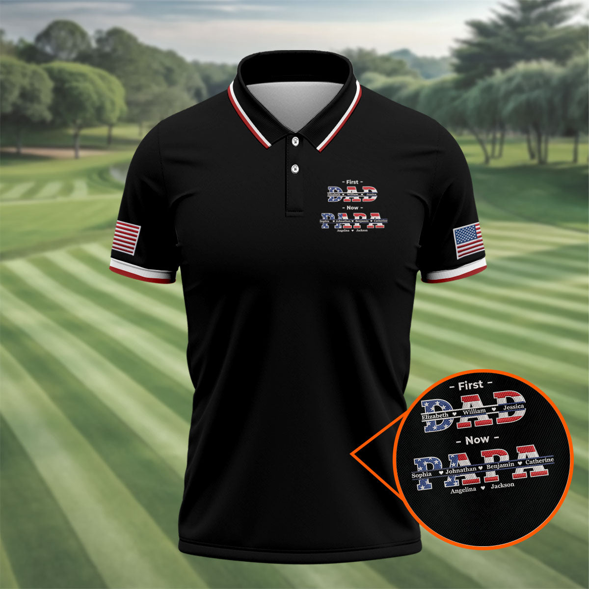 Black First Dad Now Grandpa Golf Polo Shirt, Mens Golf Shirts, Golf Apparel For Men