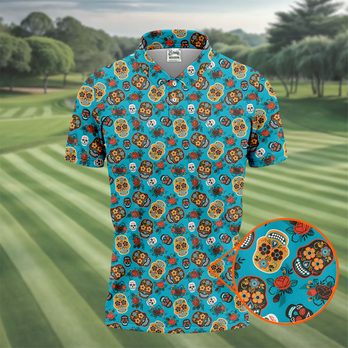 Sugar Skulls And Roses Cinco De Mayo Celebration Fiesta Themed Golf Shirts For Men