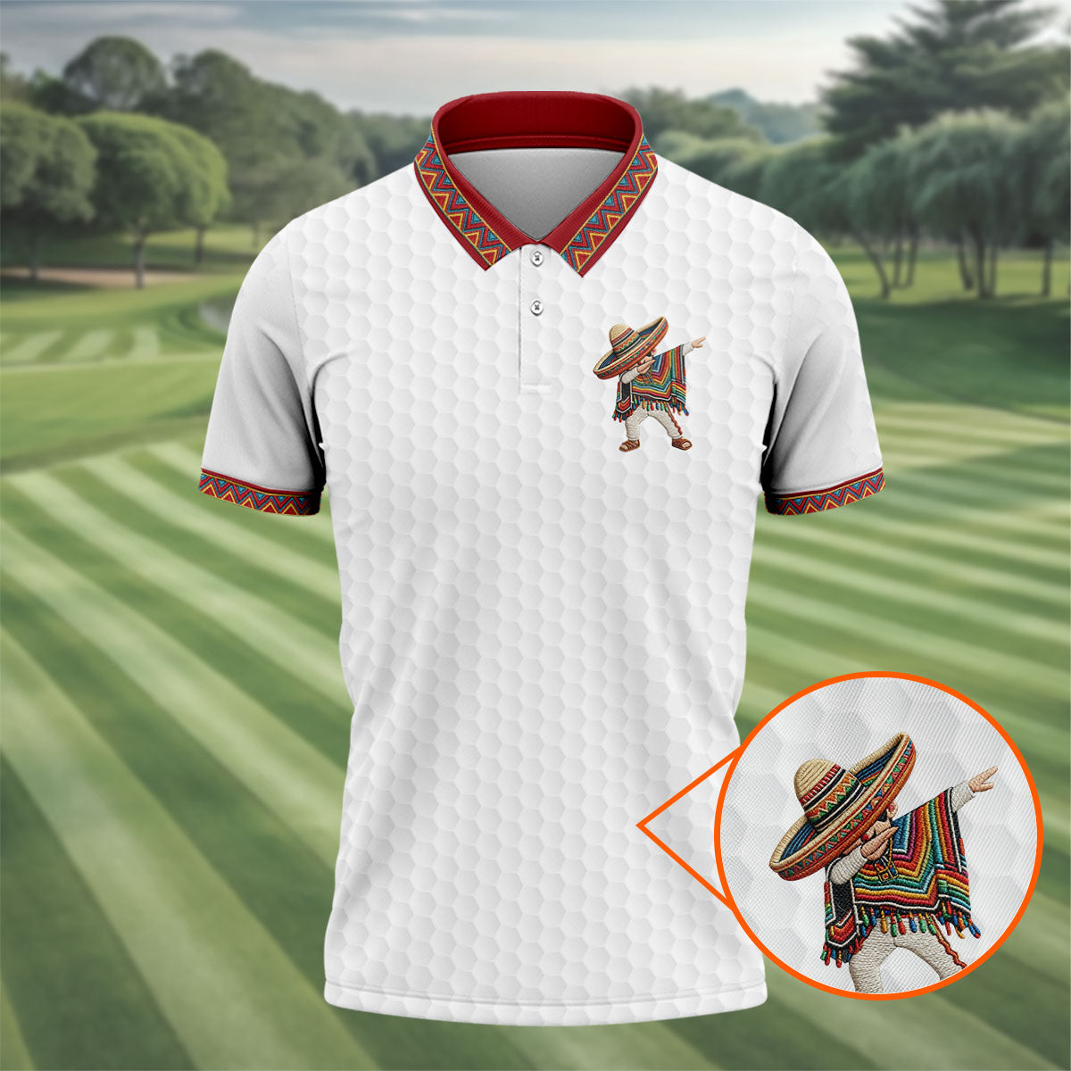 Cinco De Mayo Celebration Golf Ball Pattern White Golf Shirt, Polo Shirts For Men