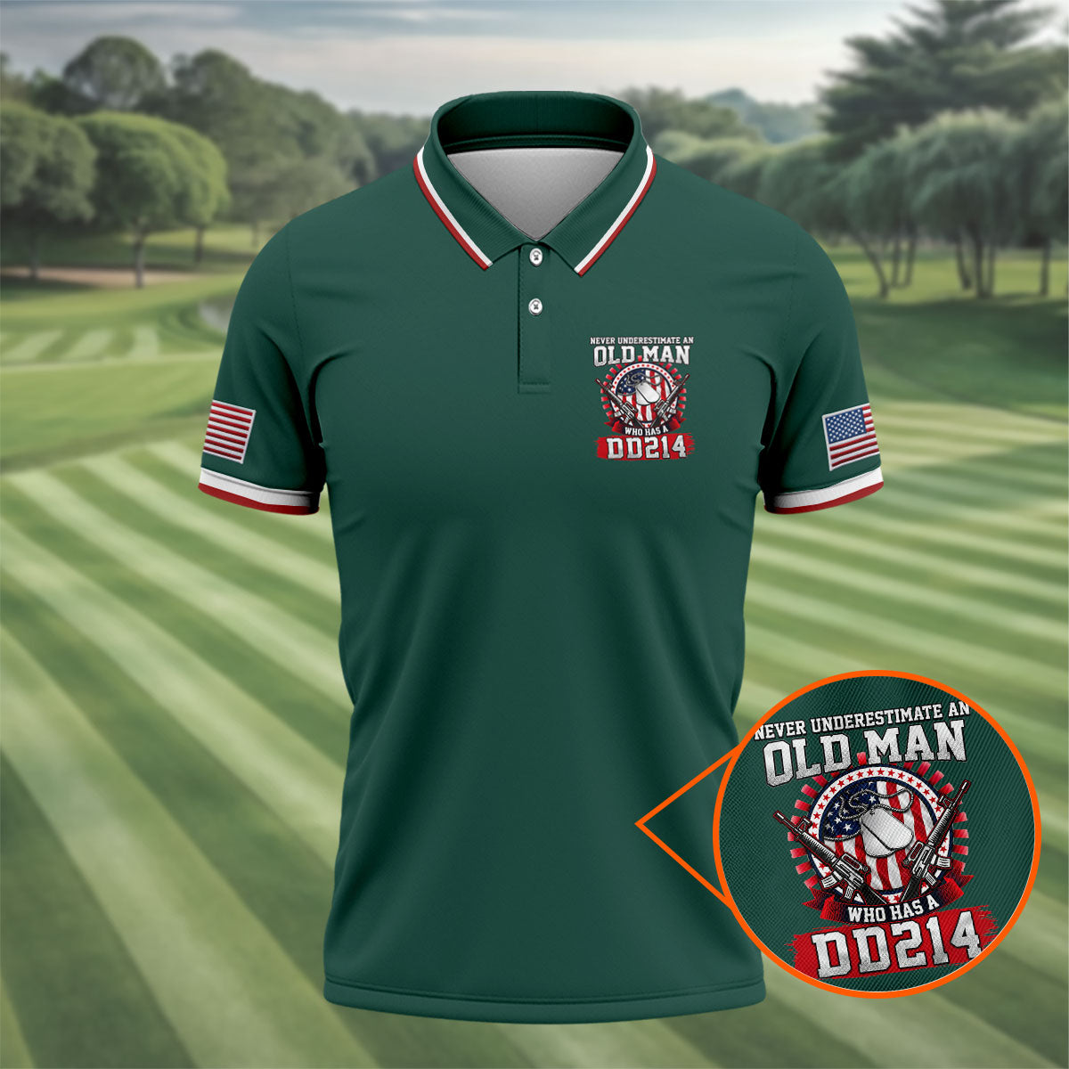 Never Underestimate An Old Man Who Was A DD214 Veterans Golf Shirts For Men, 250 Years Patriotic Golf Shirt