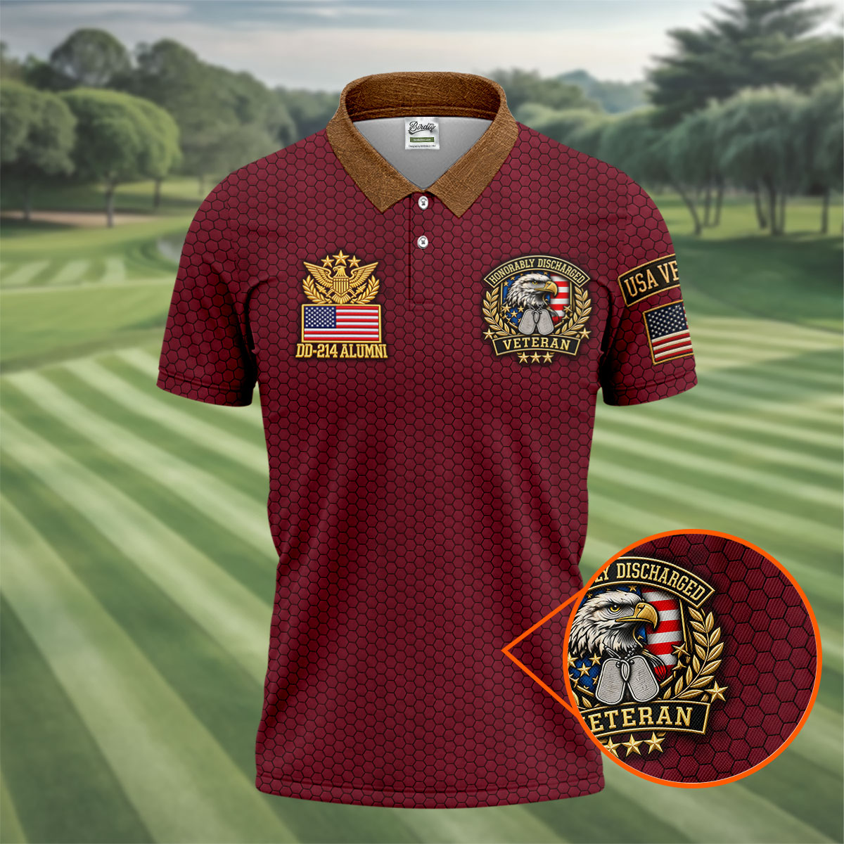 DD-214 Burgundy Honeycomb Veteran Polo Shirt, Veterans Day Shirt, Golf Shirts For Men