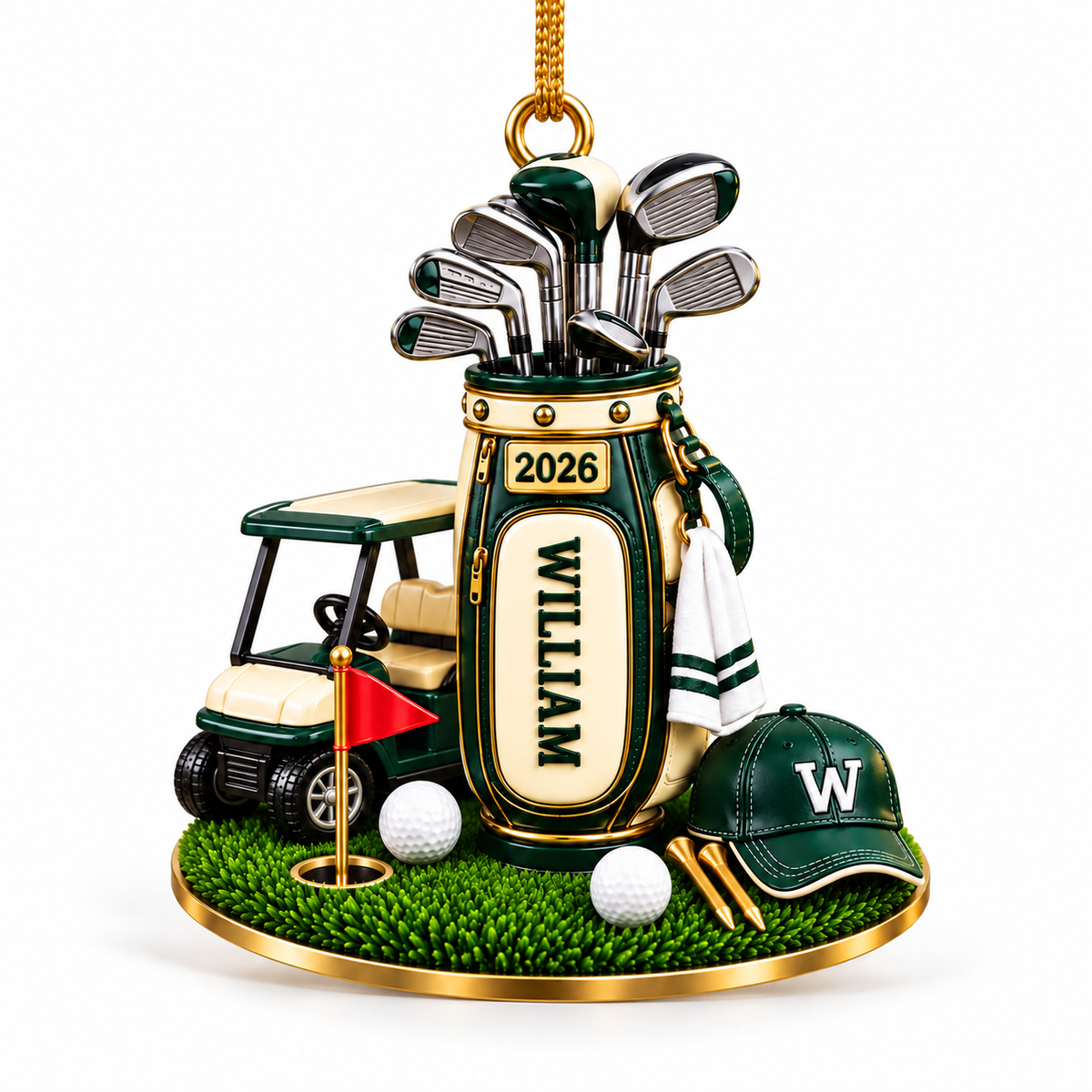 Custom Name Golf Bag Cart Acrylic Ornament, Golf Christmas Gifts, Holiday Decorations