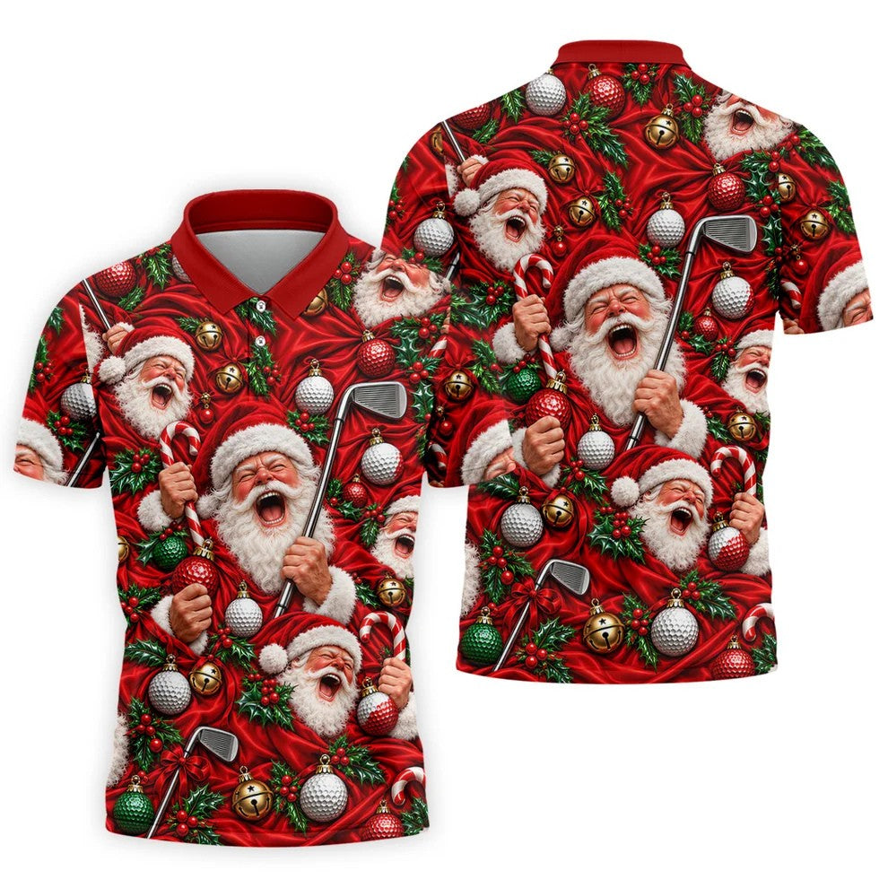 Santa Golf Ornaments Christmas Golf Shirt, Golf Shirts For Men, Mens Golf Shirts