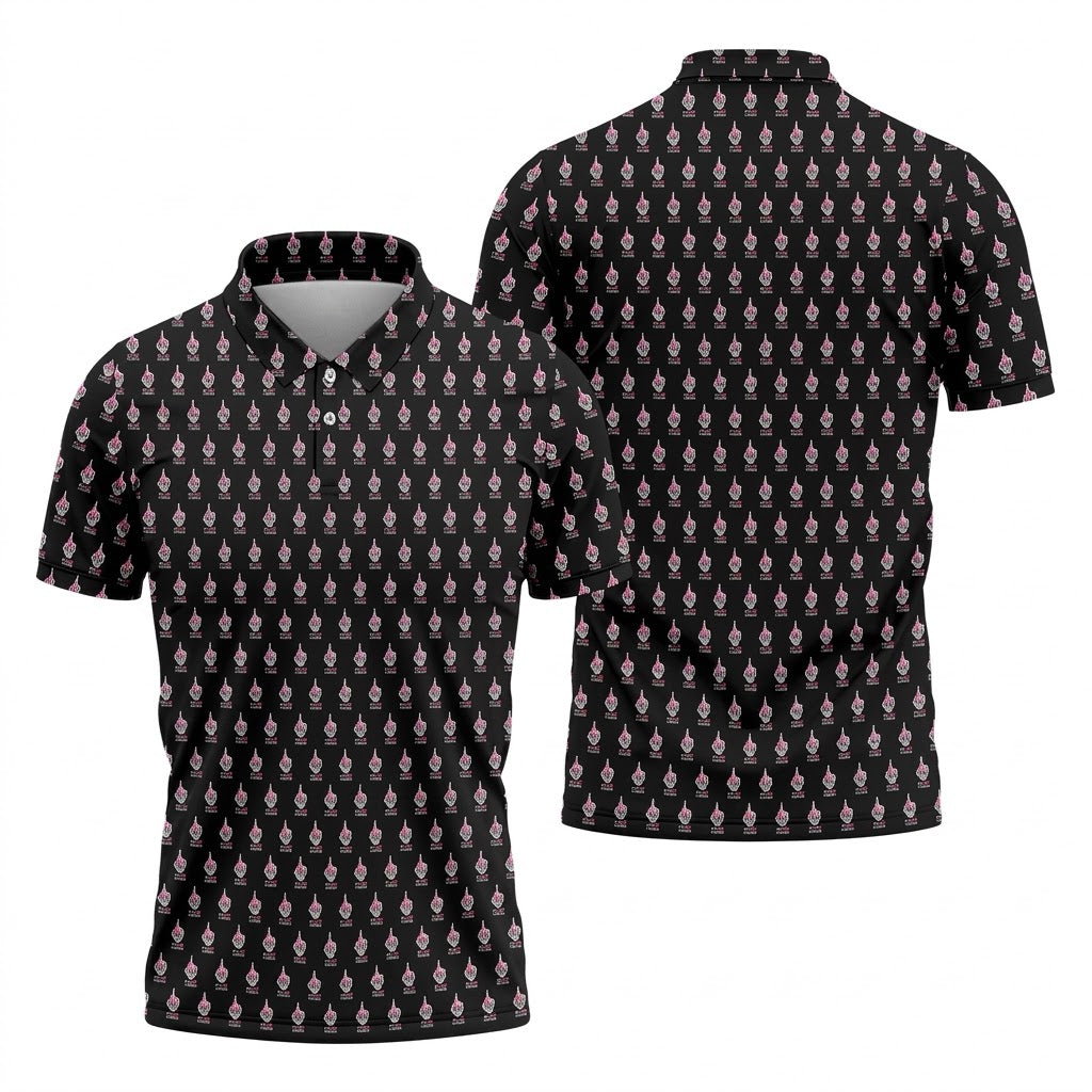 Funny Middle Finger Black Men's Golf Shirt, Fun Golf Shirts For Men, Breast Cancer Support Shirt