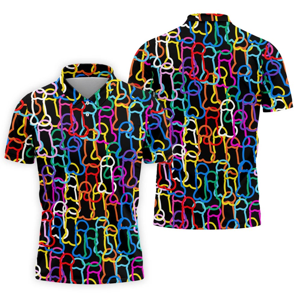 Adult Humor LGBT Rainbow Color Men's Funny Golf Shirts, Pride Month Celebrate Golf Shirts For Men
