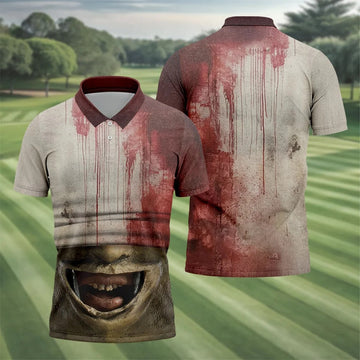 Leather Mask Horror Character Halloween Polo Shirt, Mens Golf Shirts, Printed Golf Shirts