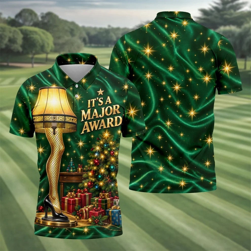 Major Award Leg Lamp Christmas Golf Polo Shirt, Mens Golf Shirts, Christmas Golf Shirt