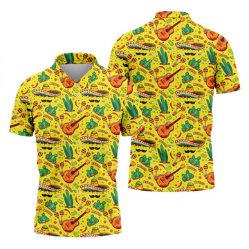 Olé Mexico Mexican Instruments Golf Tops For Men, Cinco De Mayo Celebration Golf Shirts For Men