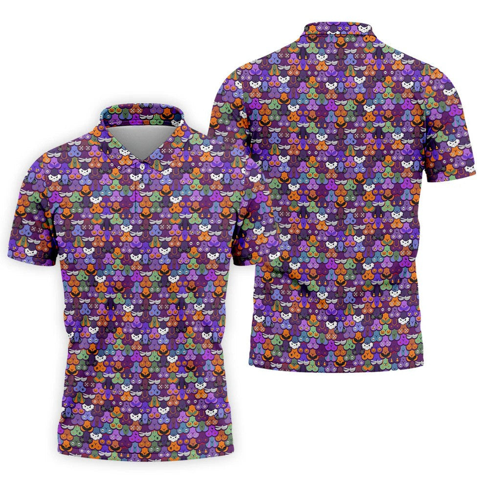 Cute Halloween Icon Pattern Golf Polo Shirt, Mens Golf Shirts, Hawaiian Golf Shirt