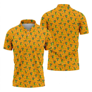 Cartoon Mustach Funny Cactus Cinco De Mayo Celebration Fiesta Themed Orange Golf Shirts For Men